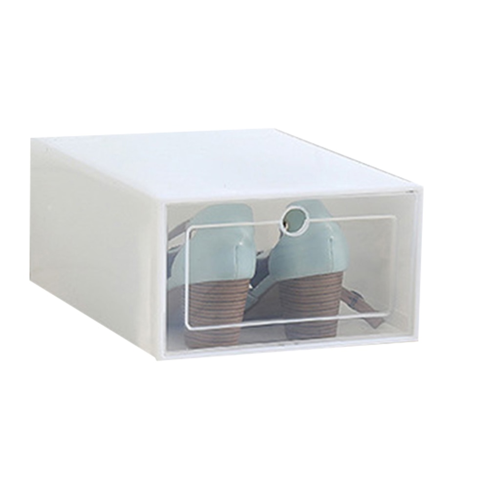 1pc pp stabelbar støvtæt skoæske gennemsigtig skoopbevaringsboks skuff rektangel arrangørdeler hjem meuble de rangement: Hvid