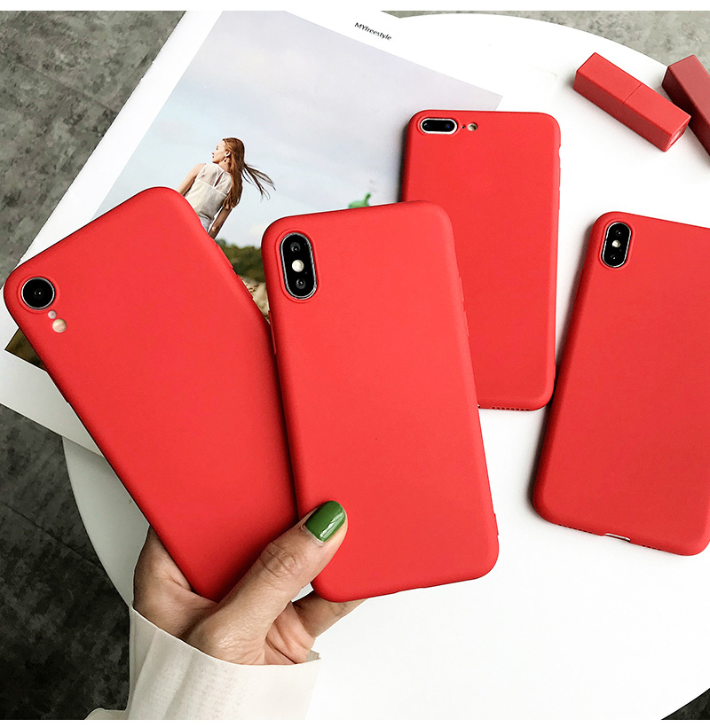 Funda de teléfono roja mate para iphone 12 13 11 Pro XS Max XR X 8 7 6S 6 Plus SE fundas de silicona Color sólido suave TPU contraportada