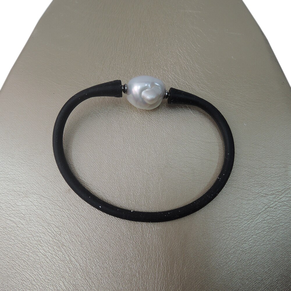 100% freshwater pearl bracelet with big AAA baroque shape,black pearl bracelet SILICON BRACELET
