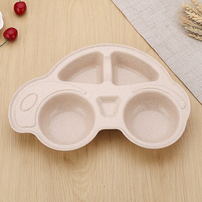 Lunch Box Accessories Car Shape Wheat Straw for Kids Children's Plate Bento Box Kitchen Food Container School Lunch Box: Beige