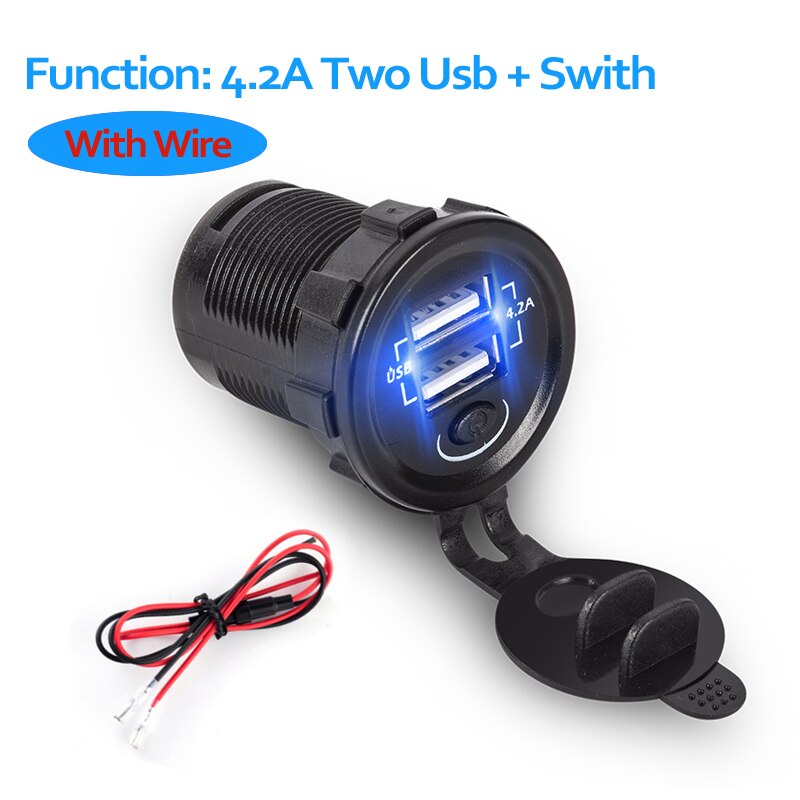 Car Usb Adapter Conerter With Led Light Waterproof Quick Charge Cable With Switch On/Off Button: KTU-with wire