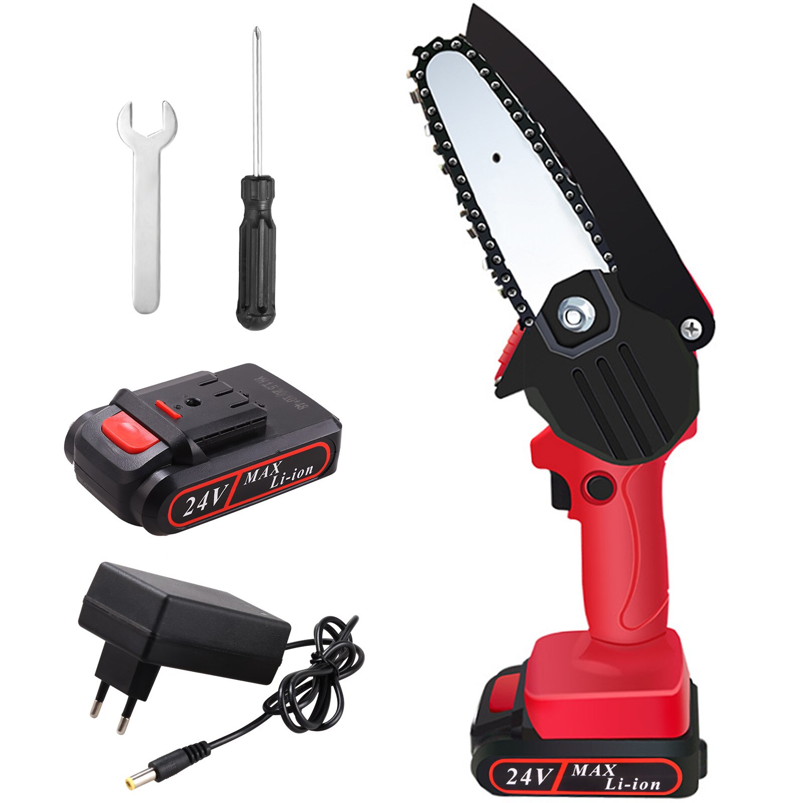 ANENG Mini Electric Chainsaw 4inch 21V Portable Handheld Cordless Pruning Shears Chainsaw for Tree Branch Wood Cutting Tools: B  EU Plug