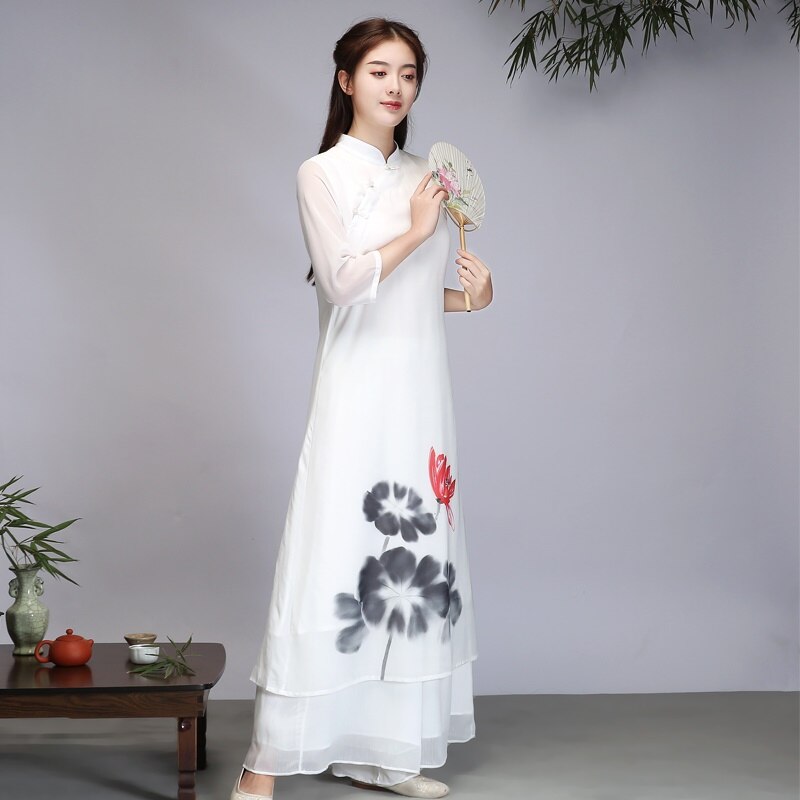 Vestido tradicional chino Qipao de manga larga, ropa Oriental de primavera para mujer, ropa de Vietnam, vestido Ao Dai, 31044