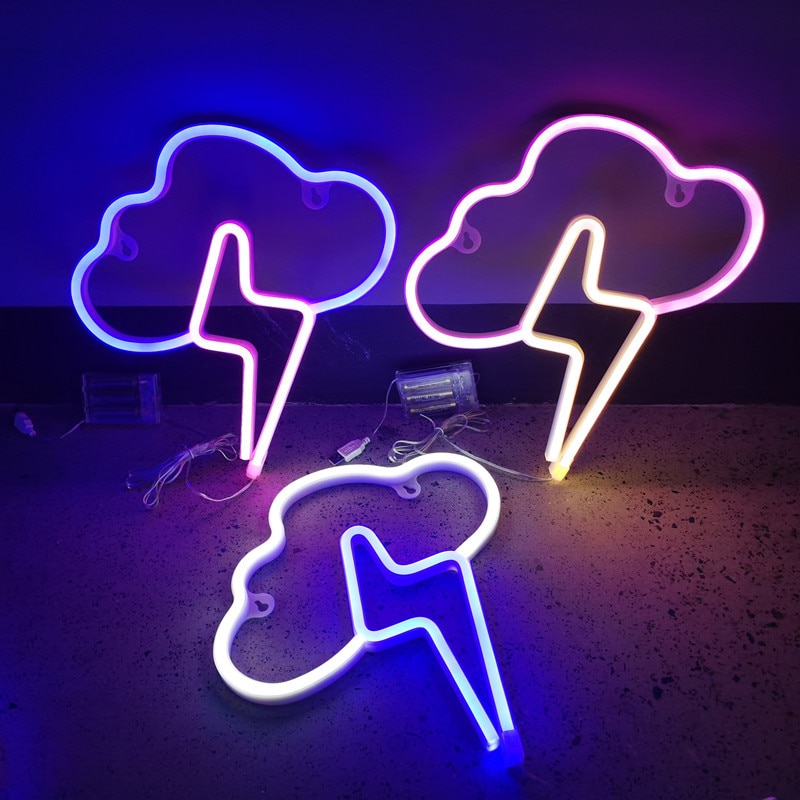 Letrero de neón LED con forma de nube, lámpara colgante de pared con batería, USB, para Navidad, boda, , decoración del hogar