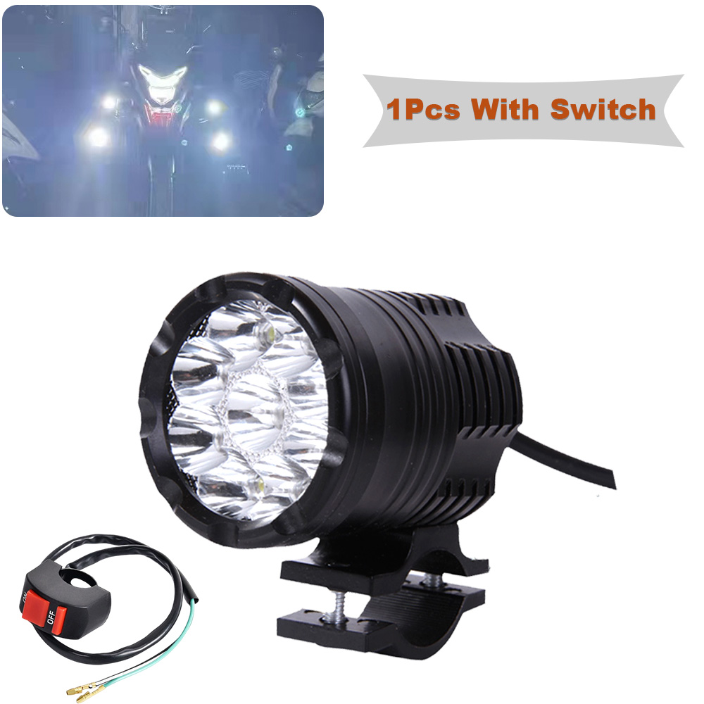 9 Chips Additional LED Headlights For Motorcycle High/Low/Strobe Long Range Lights Moto Fog Light Auxiliary Motocross Spotlight: black