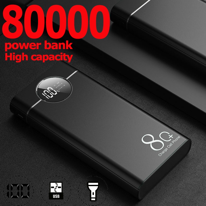 Mobile Power Sbank 80000MAh Large Capacity Fast Charging USB Travel Outdoor Portable Emergency Charger for Xiaomi IPhone Samsung
