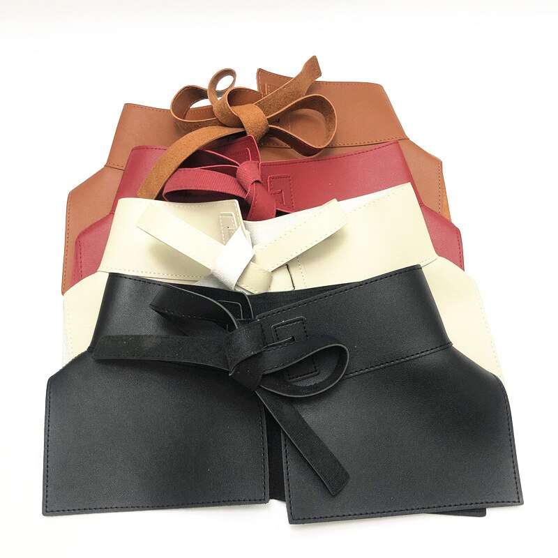 Women Peplum Belt Female Skirt Leather Waist Belts Ladies PU Black Bow Wide Harness Dresses Waistband