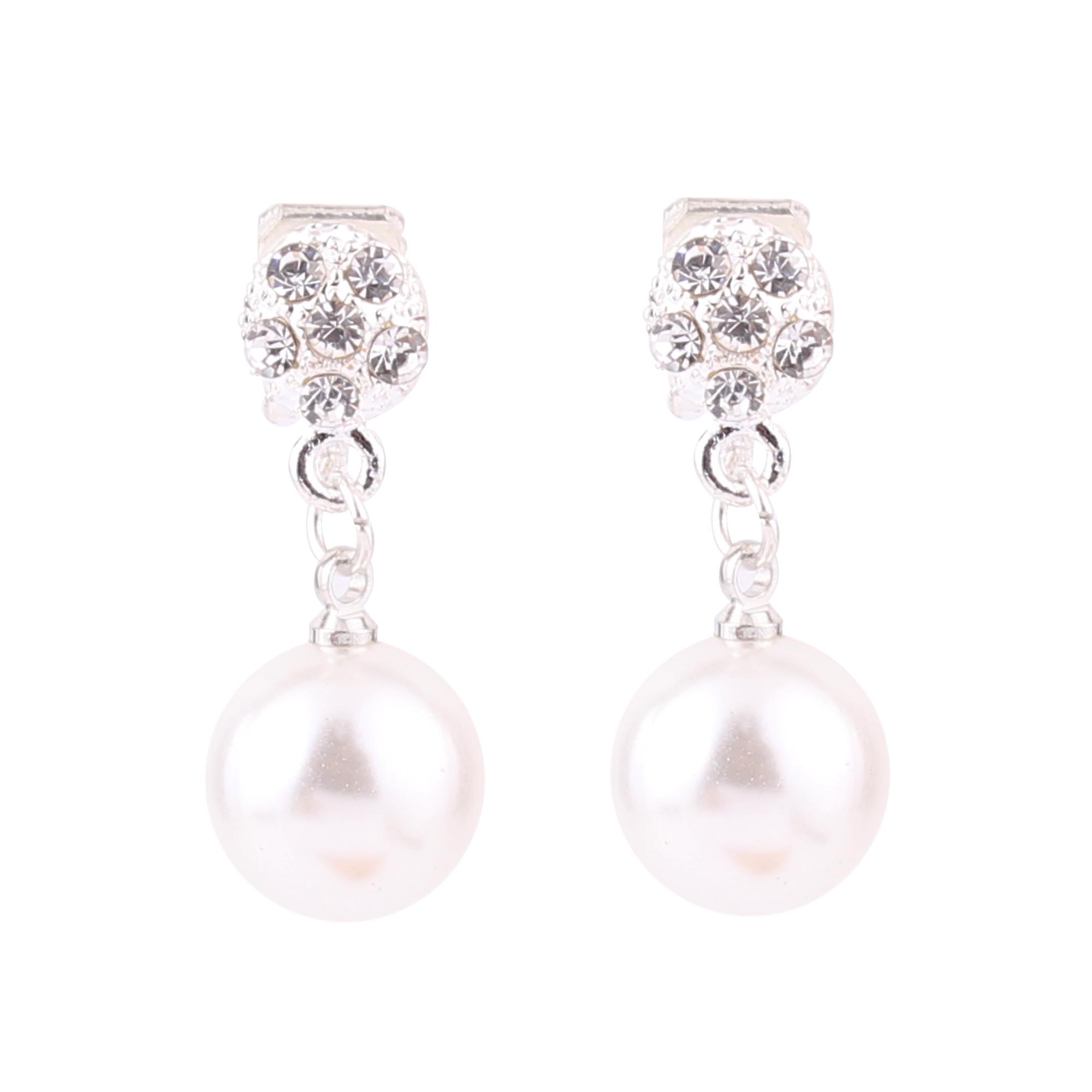WENHQ Simulated Pearl Rhinestone Earrings Cute Clip on Earrings Non Piercing Earrings for Women No Hole Ear Clip: Style 3