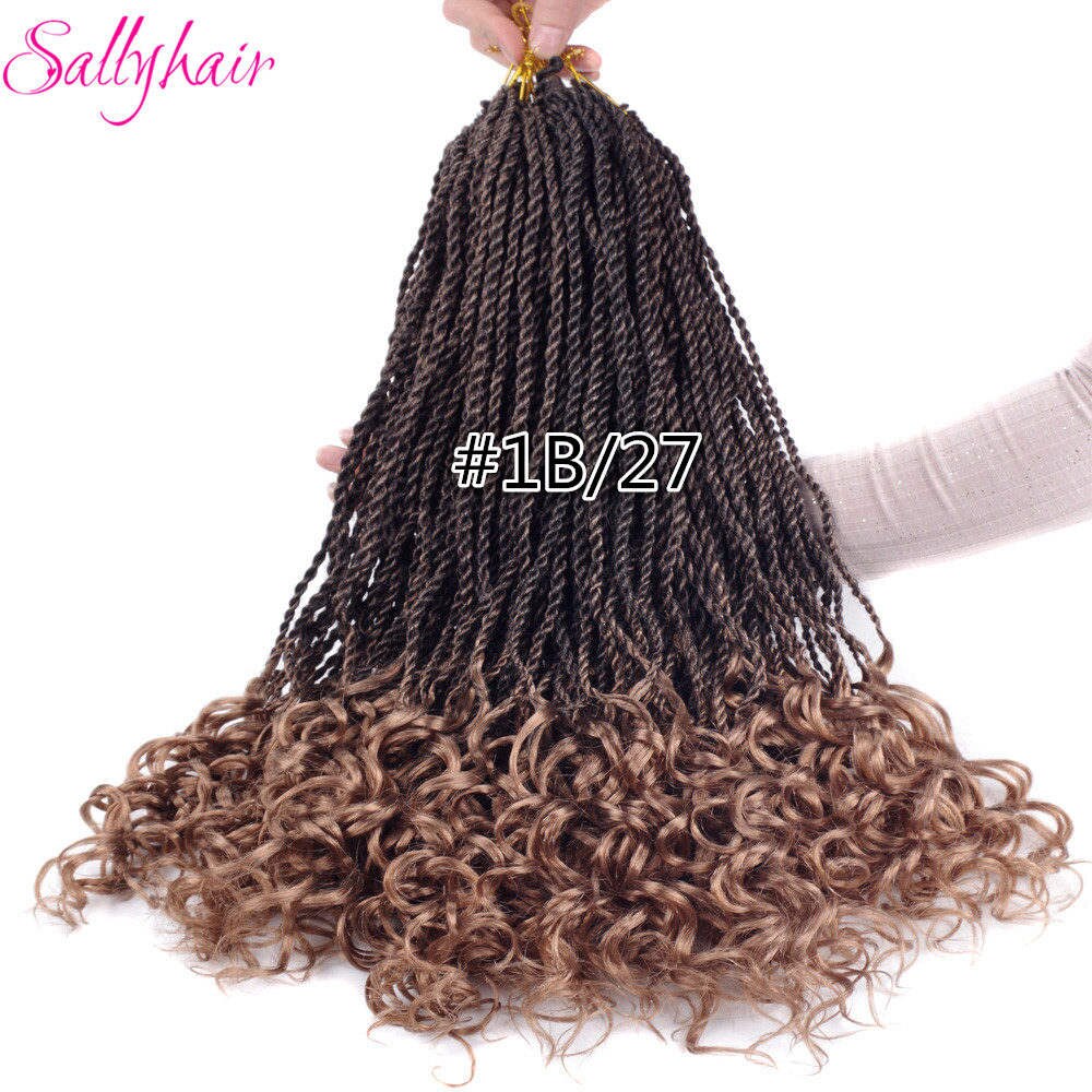 Sallyhair 30 Strands/pack Curly Senegalese Crochet Twist Braids Hair Synthetic Crochet Braids Color Ombre Senegal Braiding Hair: T1B/27