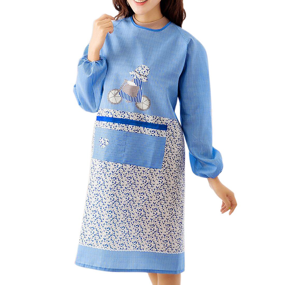 Delantal de cocina para mujeres, mandil de manga larga antisuciedad, ropa protectora para el hogar, herramienta de limpieza del hogar: Blue
