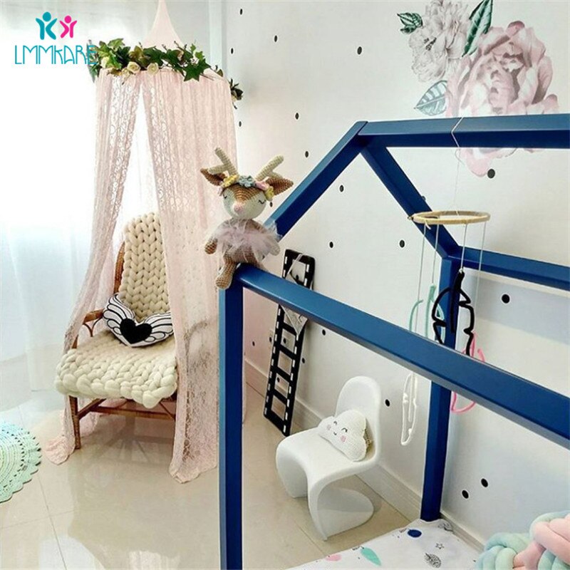 Zomer baby wieg netten roze kant effen klamboes kinderbed chiffon koepel fantasie licht garen gordijn spel huis tent