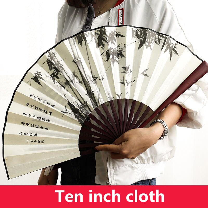 Chinese Stijl Vrouwen Man Vouwen Fan Klassieke Dansen Doek Fan Vintage Bamboe Kalligrafie Afdrukken Zomer Hand Held Fan