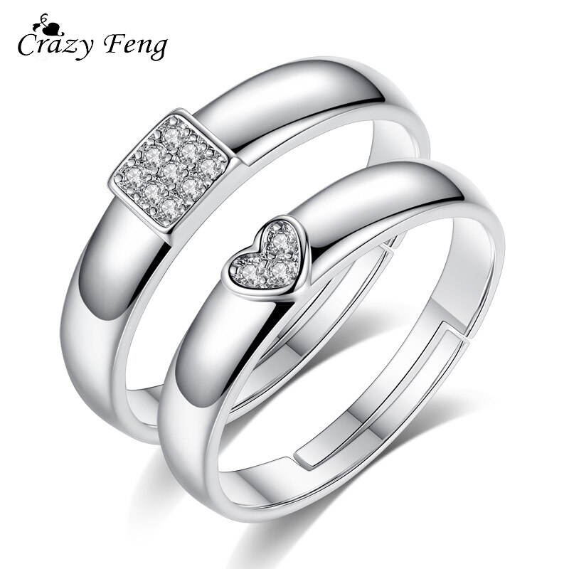 2 stuks Hart Liefde Crystal Paar Ringen Kerst Sieraden Engagement Ring voor Mannen Vrouwen Bruiloft Accessoires Verstelbare Ringen