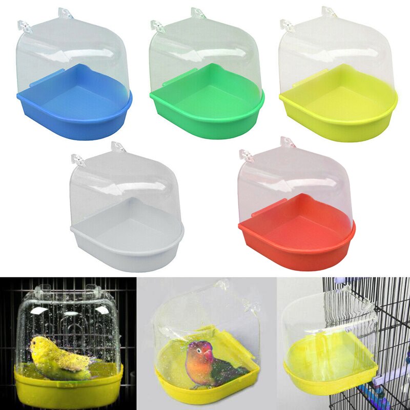 1Pc Plastic Bird Water Bath Box Parrots Parakeet Hanging Birdbath Cage Bathtub Bird Bath Bird Water Bath Tub Pet Bird Bowl