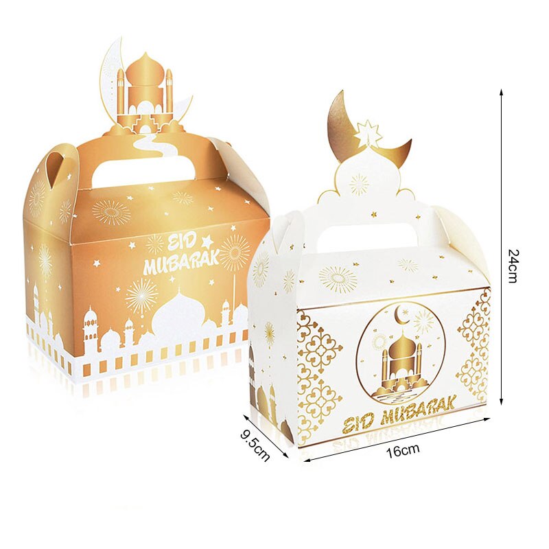 Sac à bonbons Eid Mubarak 4 pièces, boîte avec poignée, boîtes d&#39;emballage en papier pour Eid al-fitr, fournitures pour fête musulmane islamique