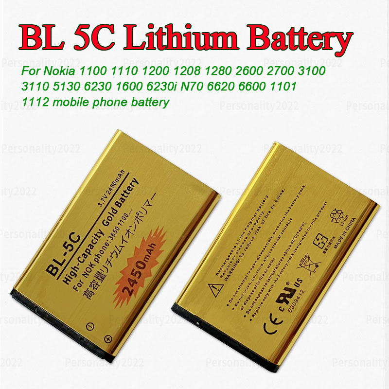 Batterie BL-5C 3.7V BL 5C 2450mAh pour Nokia BL5C 1600 6230 2600 1100 1110 1200 1208 2700 3100 3110 N70 Batteries de téléphone portable