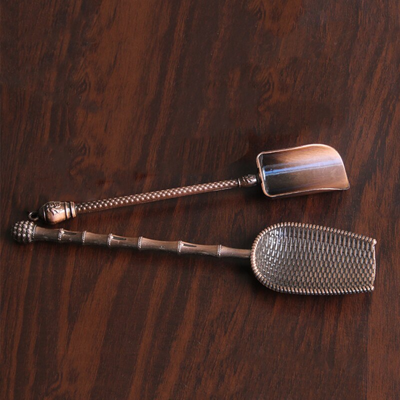 Chinese Stijl Schop Vorm Thee Lepels Retro Thee Accessoires Koperen Suiker Zout Koffie Lepels Voor Keuken Kongfu Thee Tools Gadgets