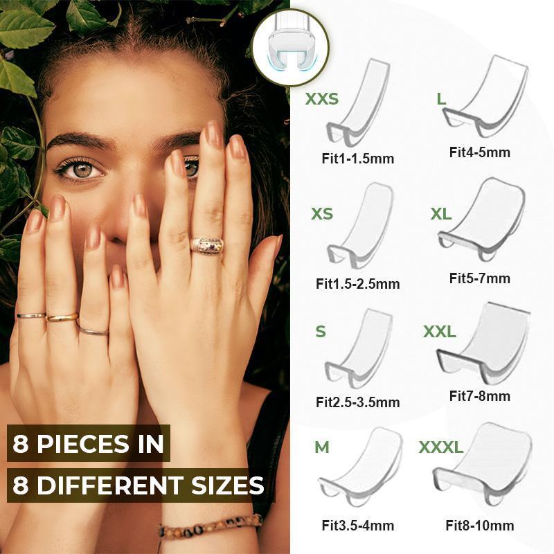 Ring sizer justering 8 størrelser silikone usynlig resizer løse ringe justering silikone reducer gennemsigtig spacer flere modeller