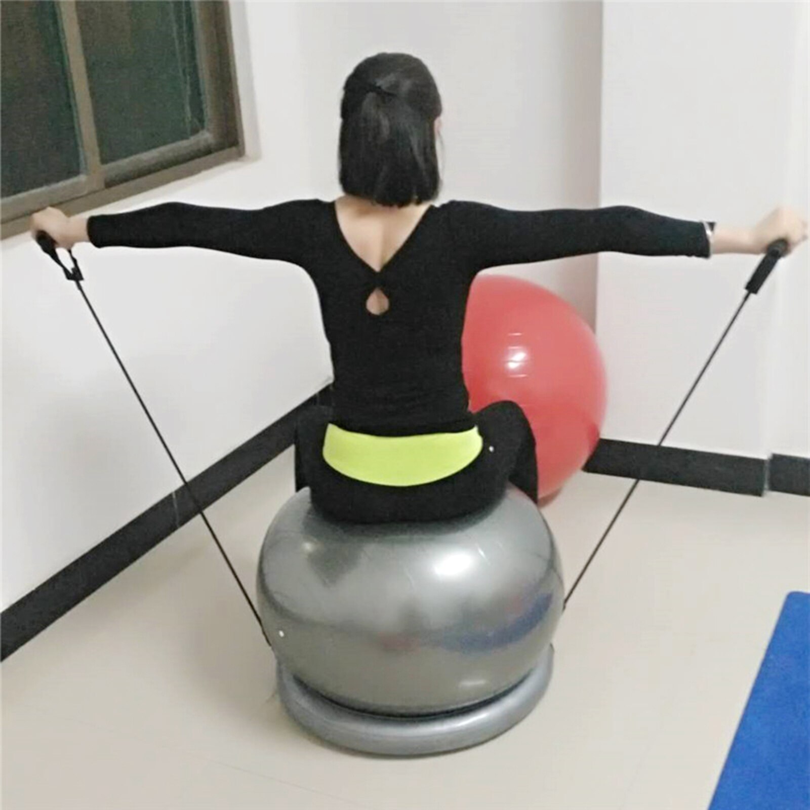 Exercise Ball Chair – 65 cm Anti-Burst Yoga Ball with Resistance Bands - Workout Equipment for Women and Men: Gray