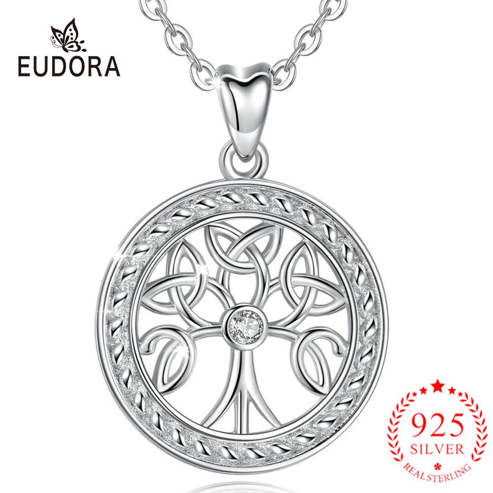 Eudora Genuine 925 Sterling Silver Tree of life Pendant Necklace with CZ Jewelry for Women Trendy Jewelry with box D110