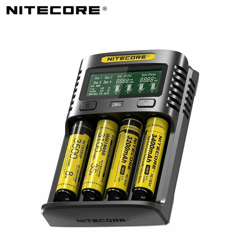 NITECORE UMS2 UMS4 UM2 UM4 SC4 inteligente QC cargador para 18650, 16340, 21700, 20700, 22650, 26500, 18350 aa aaa cargador de batería