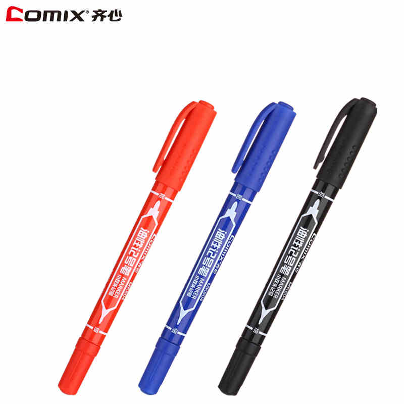 12 Stuks Comix MK804 Kleine Dubbele Headed Vette Mark Pen Permanente Inkt Zwart Rood Blauw