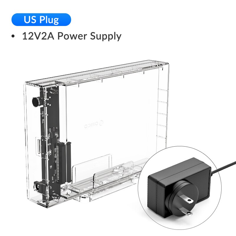 Orico Hdd Case 3.5 Sata Naar USB3.0 6Gbps Transparante Harde Schijf Behuizing Voor Hdd Ssd Disk Hd Externe Hdd behuizing 16Tb (3159U3): US Plug