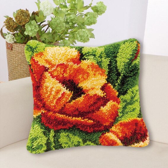 Gør det selv blomster sommerfugl segment broderi pude planter groft uld korssting låsekrog tæppe broderi låsekrog tæppesæt: Bz124 37 x 37cm