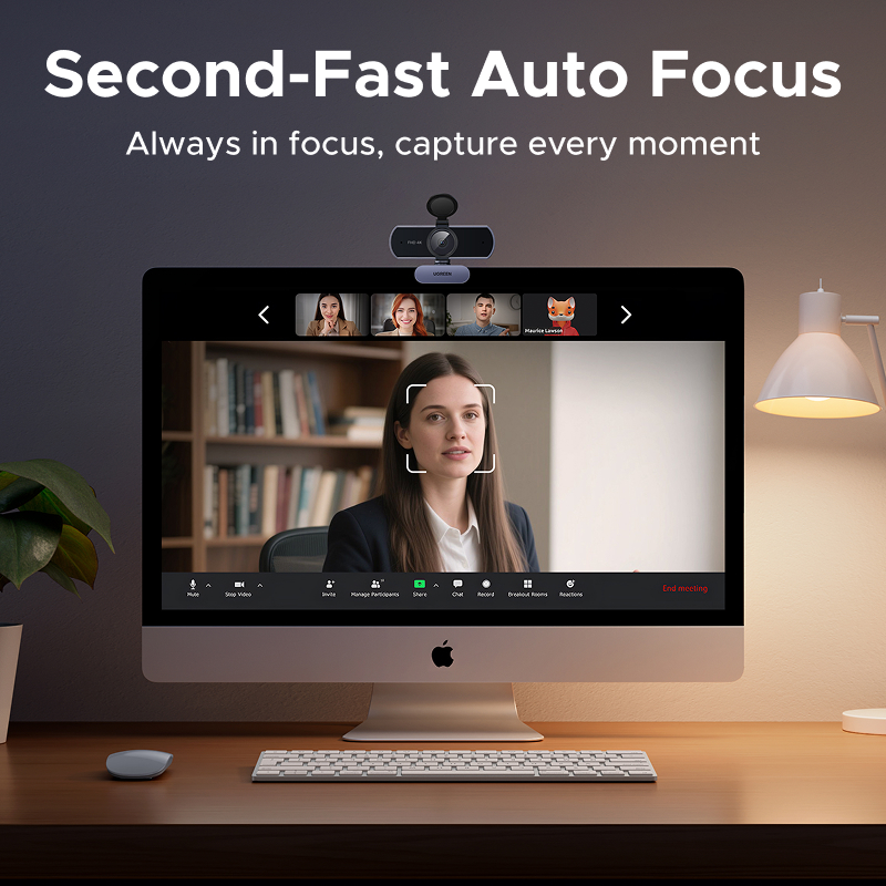 Webcam ugreen 4k fhd 1080p per pc, messa a fuoco automatica pdaf, microfoni ai con cancellazione 8mp rumore, webcam per zoom/teams/google meet