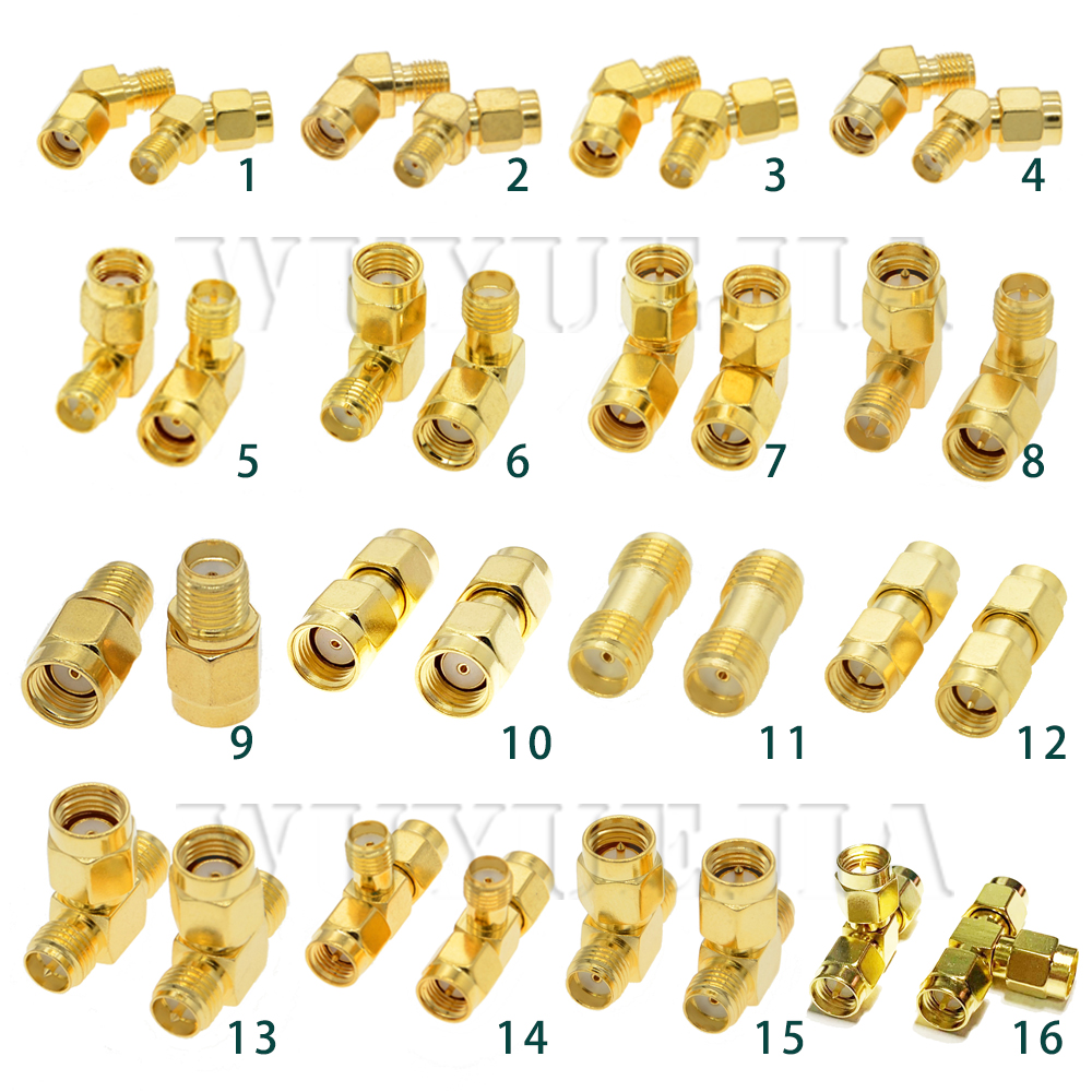 SMA To SMA Male Female Straight Connector 90 Degree Right Angle 135Degree Tee Type 3 Way Splitter RPSMA To RPSMA Male Adapter RF