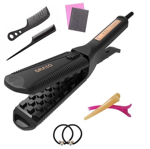 Hair Volumizing Iron Flat Iron Crimper Fluffy Hair Straightener Suitable for Long Short Hair Styling Tools: Black / UK