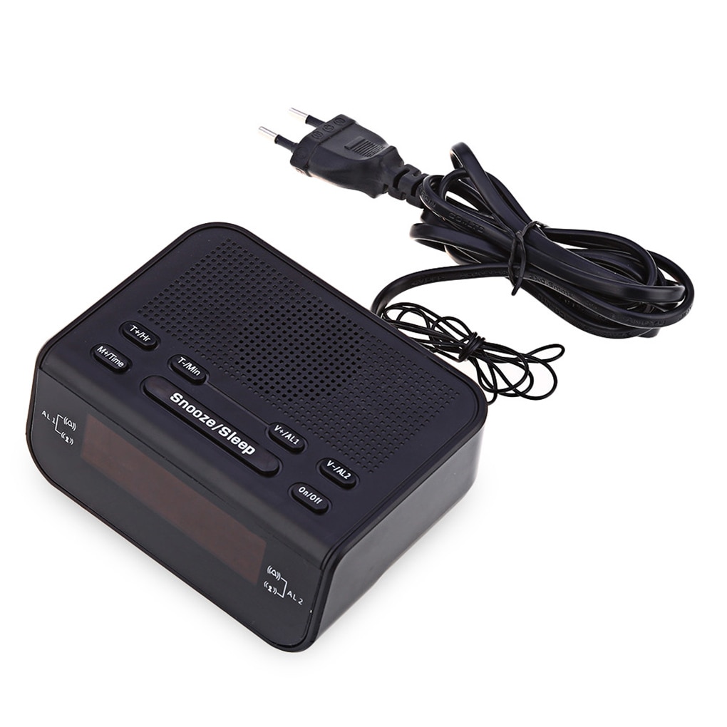 Digital LED Alarm Clock Radio Modern Red LED Time Display Clock FM Radio Dual Alarm Buzzer Snooze Sleep Radio AC EU Plug