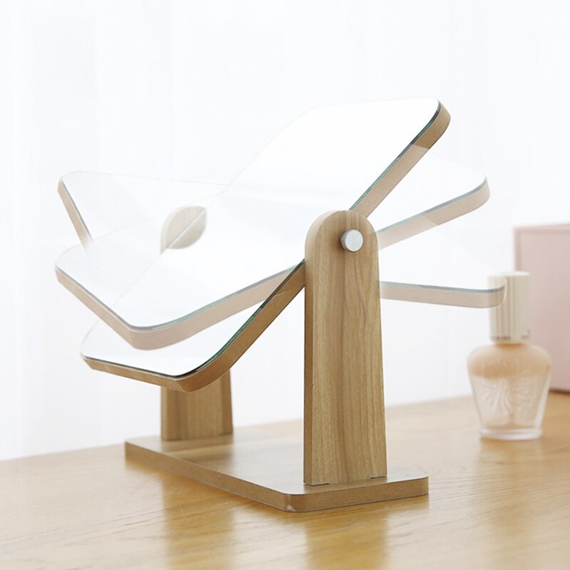 Wooden Makeup Mirror 360 Degree Rotating Wooden Mirror Desktop Mirror Adjustable Angle Portable Mirror