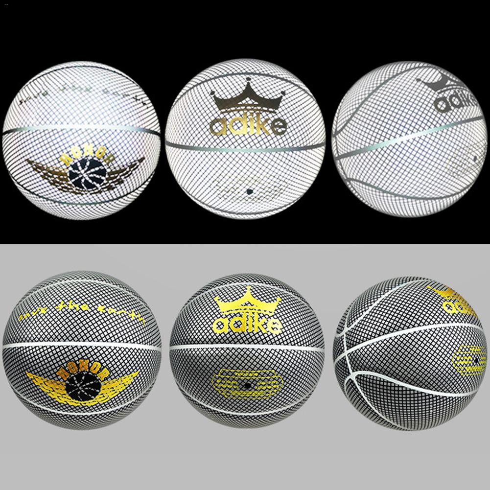 9. ° tamaño estándar luminoso, goma de calle, baloncesto, reflectante, goma de PU, luminiscencia, luz brillante