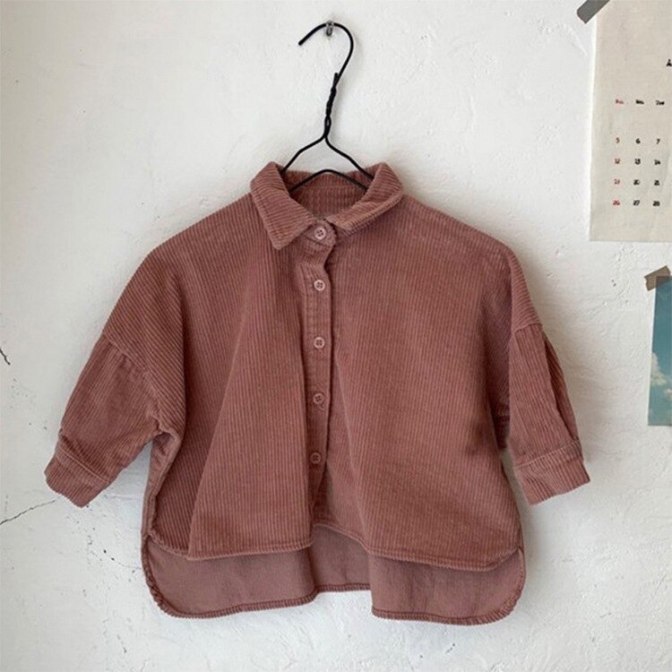Koreaanse Kinderkleding Jongens En Meisjes Mode Voor Korte Lange Terug Button Shirt: Rood / 4T