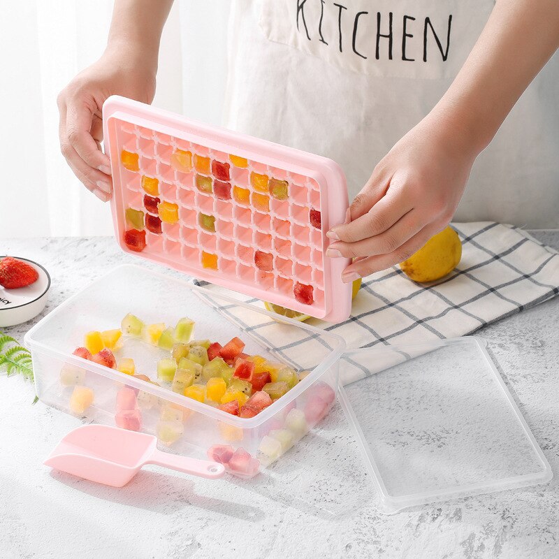 Ice Cube Tray With Lid and Bin Freezer Ice Container Scoop and Cover Ice Maker Set