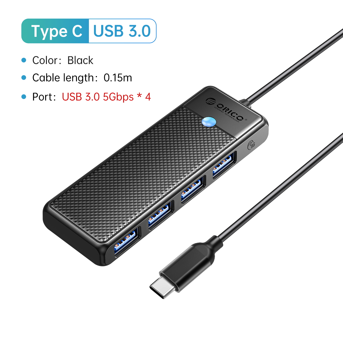 ORICO Concentrador tipo C concentrador USB 3.0 divisor de 4 puertos adaptador de concentrador USB base de expansión adaptador OTG ultrafino para PC accesorios de computadora: Marrón