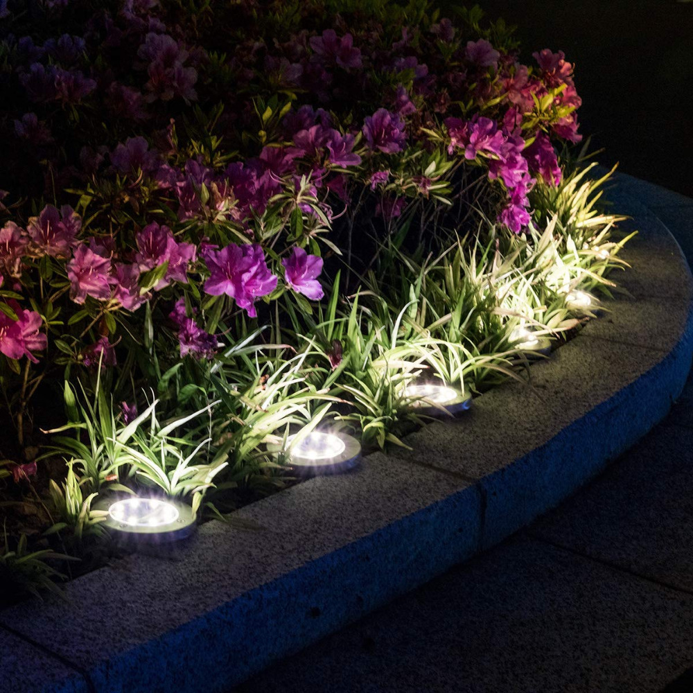 Solar Powered Disk Lights 8/12 LED Solar Pathway Lights Outdoor Waterproof Garden Landscape Lighting for Yard Deck Lawn Patio
