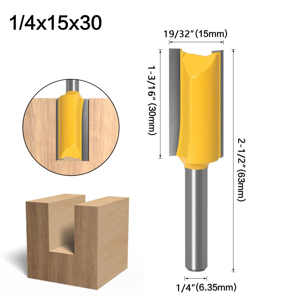 Vástago 1/4, brocas rectas de 2 ranuras para herramientas de carpintería, brocas de enrutador para madera, carburo de tungsteno, fresas para fresadora CNC para madera: 6.35x15x30mm
