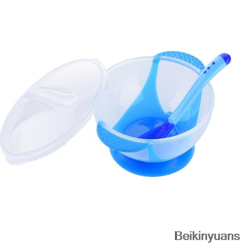Babybestick 3 stycken / set babysugsservis baby skedskål med temperaturavkänning barnmat matning säker skål servis