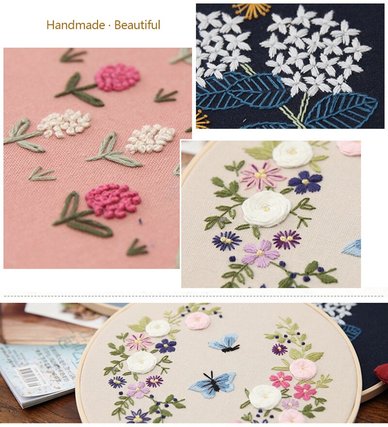 Kit de démarrage de broderie 3D avec motifs de fleurs et de plantes, pour bricolage, outils et fils de couleur, fournitures artisanales faites à la main