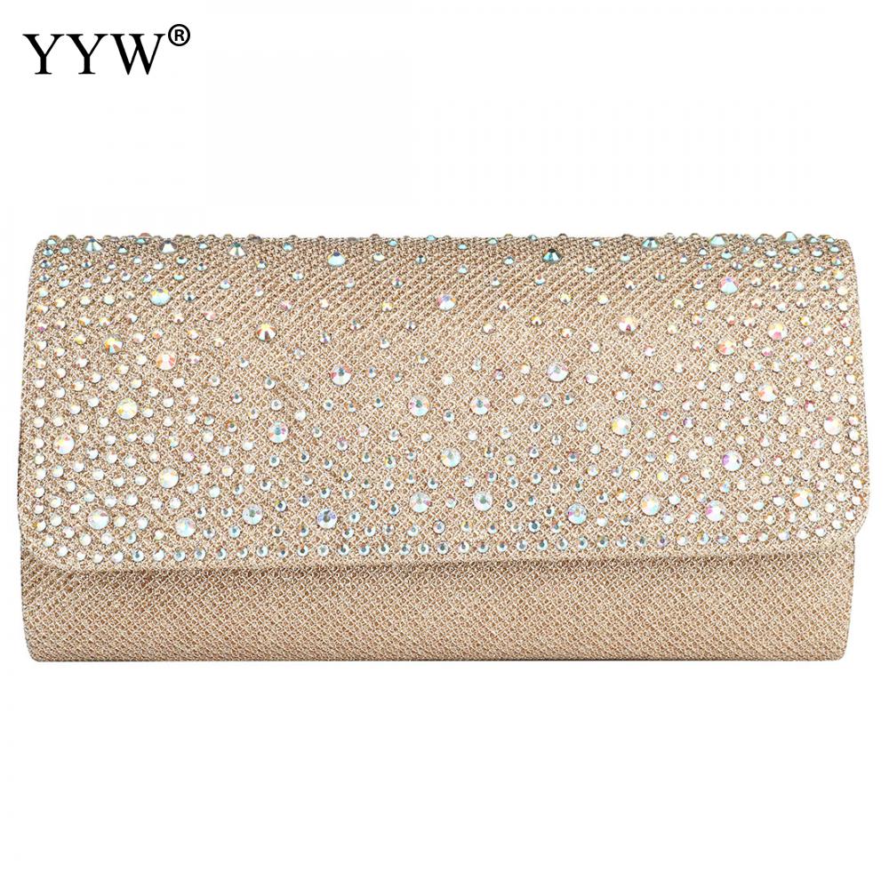 Champagne Envelope Small Clutch Bag Evening Bag With Detachable Chain Crystal Beaded Evening Bag Gold Wedding Clutch Purse Sac: champagne