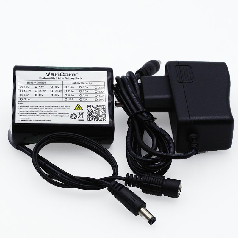 VariCore 12 v 2600 mah 18650 Li-Ion Oplaadbare batterij 35 w LED Lamp CCTV Camera DC plug 5.5 * 2.1mm + 12.6 v 1A Charger