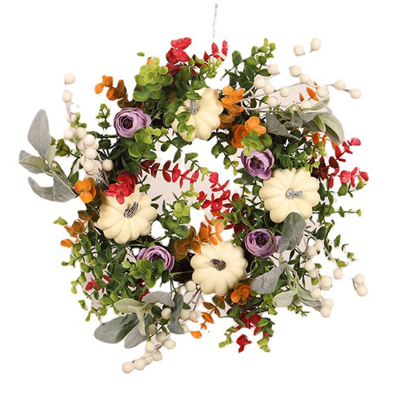 Couronne D'automne 61 Cm Pour Porte - Composition Fleurs Et Fruits Artificiels, Déco Ferme Ou Porche - 12