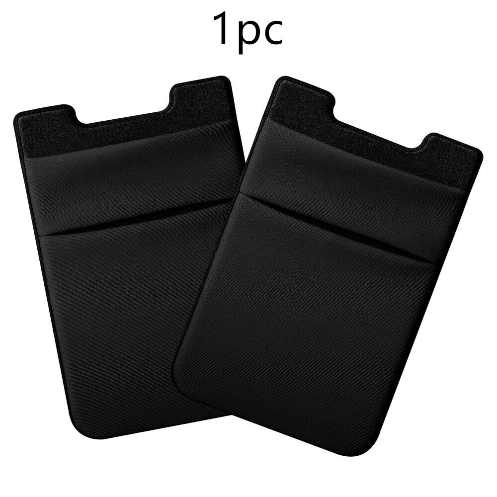 1pc adhésif autocollant téléphone poche téléphone portable bâton sur carte portefeuille extensible Lycra cartes de crédit porte-carte d'identité pochette: black