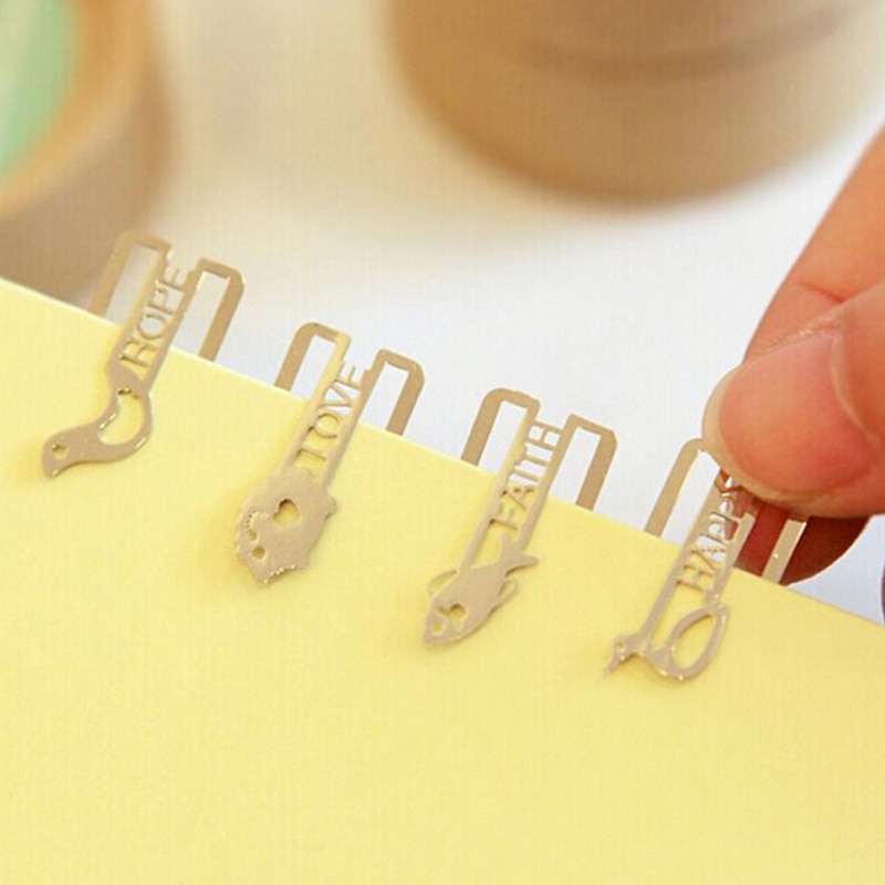 100 stks/partij Mini Metalen Bladwijzer Clips Leuke Cartoon Dier Bloem Cartoon Plated Sliver Bladwijzers Briefpapier Boek Lijn Marker