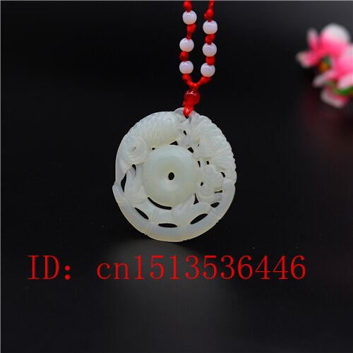 Natural Chinese White Jade Carving Hollow Fish Pendant Necklace Lucky Amulet Women Man Sweater Chain