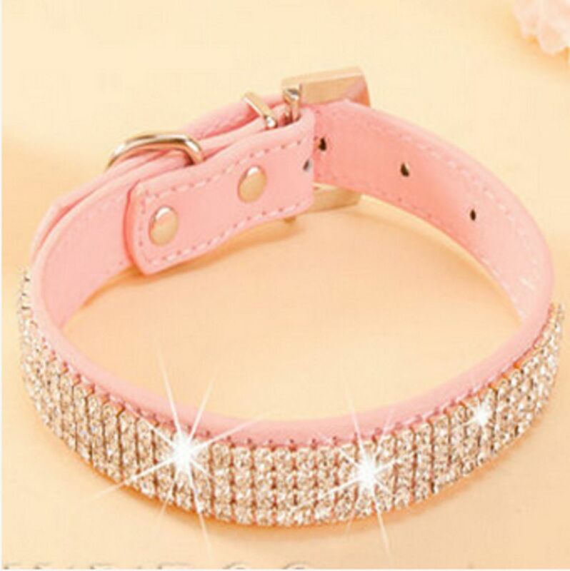 Bling rhinestone pu lær krystall diamant valp krage kjæledyr hundehalsbånd rosa rød