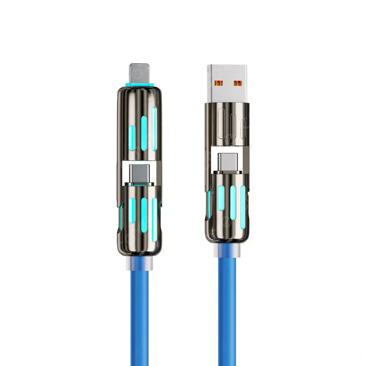 USB, Type C, Lightning-Max 240W snellaad- en datasynchronisatie MFISH 4-in-1 multifunctionele USB-oplaadkabel voor iPhone 16/15, iPad: Blauw