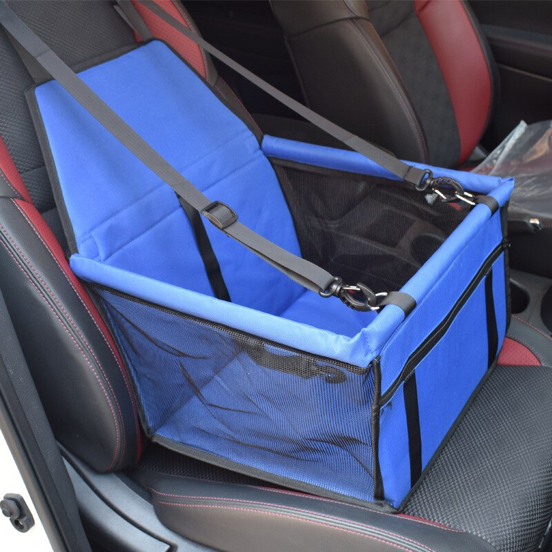 Dog Cat Carry Portable Pet Dog Cat Car Booster Safety Seat Foldable Pet Travel Carry Bag with Clip-On Safety Leash: Blue Solid